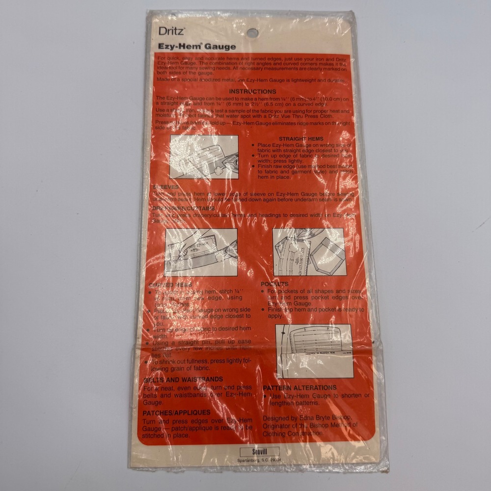 Vintage Dritz Ezy-Hem Gauge No 617 Scovill Sewing Tool Made in USA NOS